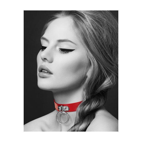 Collier en cuir rouge SM avec anneau métal argenté pour laisse 